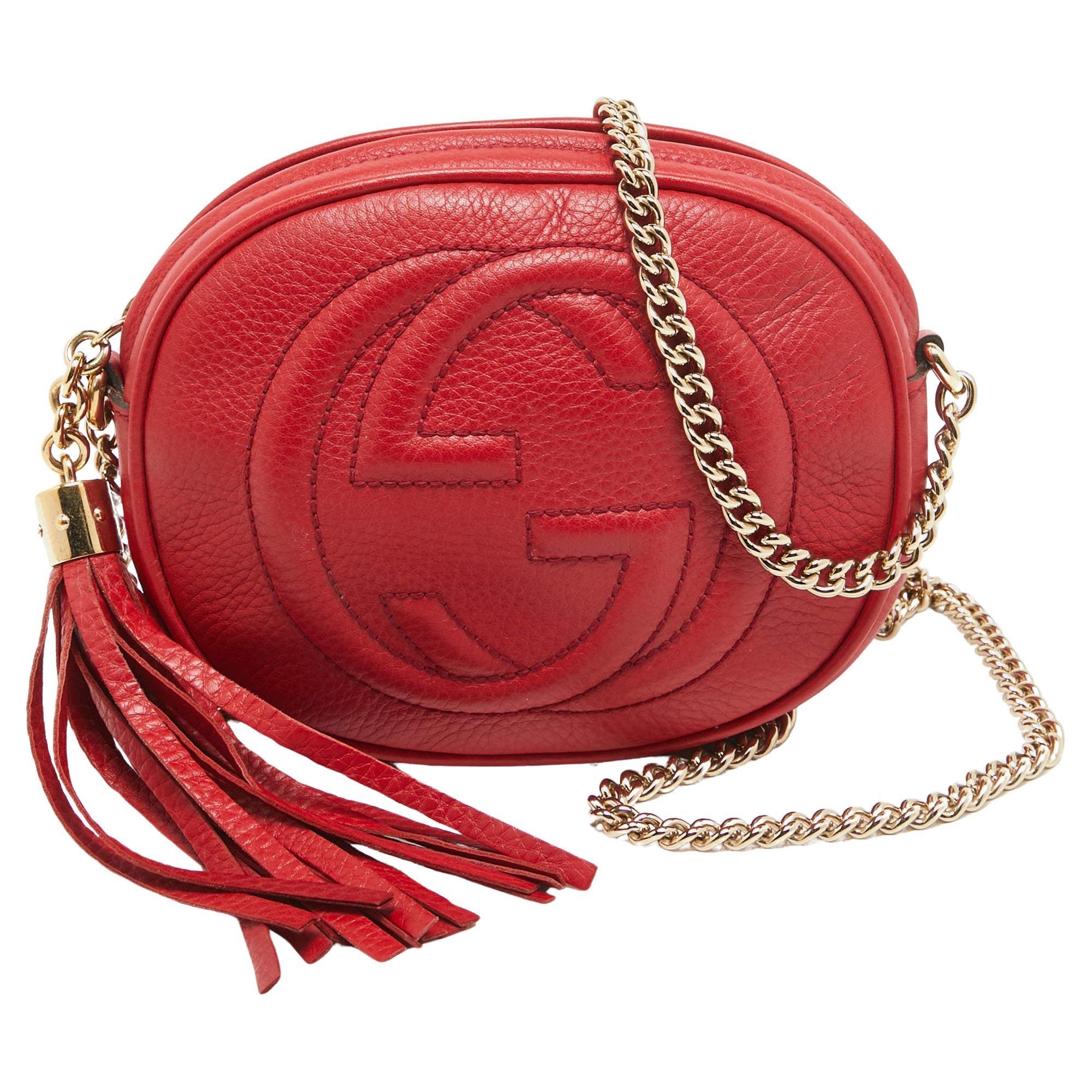 Gucci Red Leather Mini Soho Disco Chain Crossbody Bag
