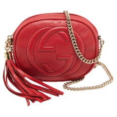 Gucci Red Leather Mini Soho Disco Chain Crossbody Bag