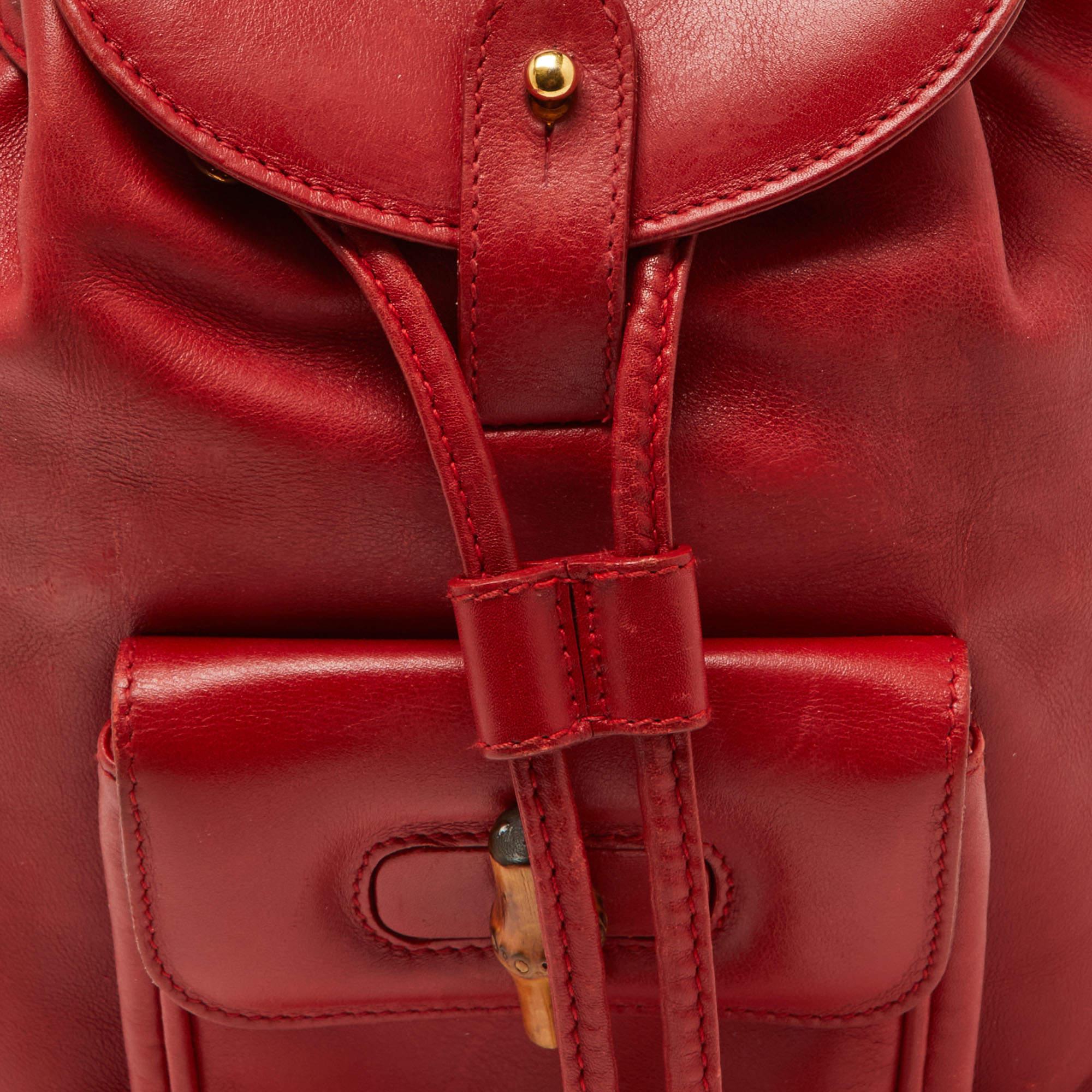 Gucci Red Leather Mini Vintage Bamboo Handle Backpack For Sale 2