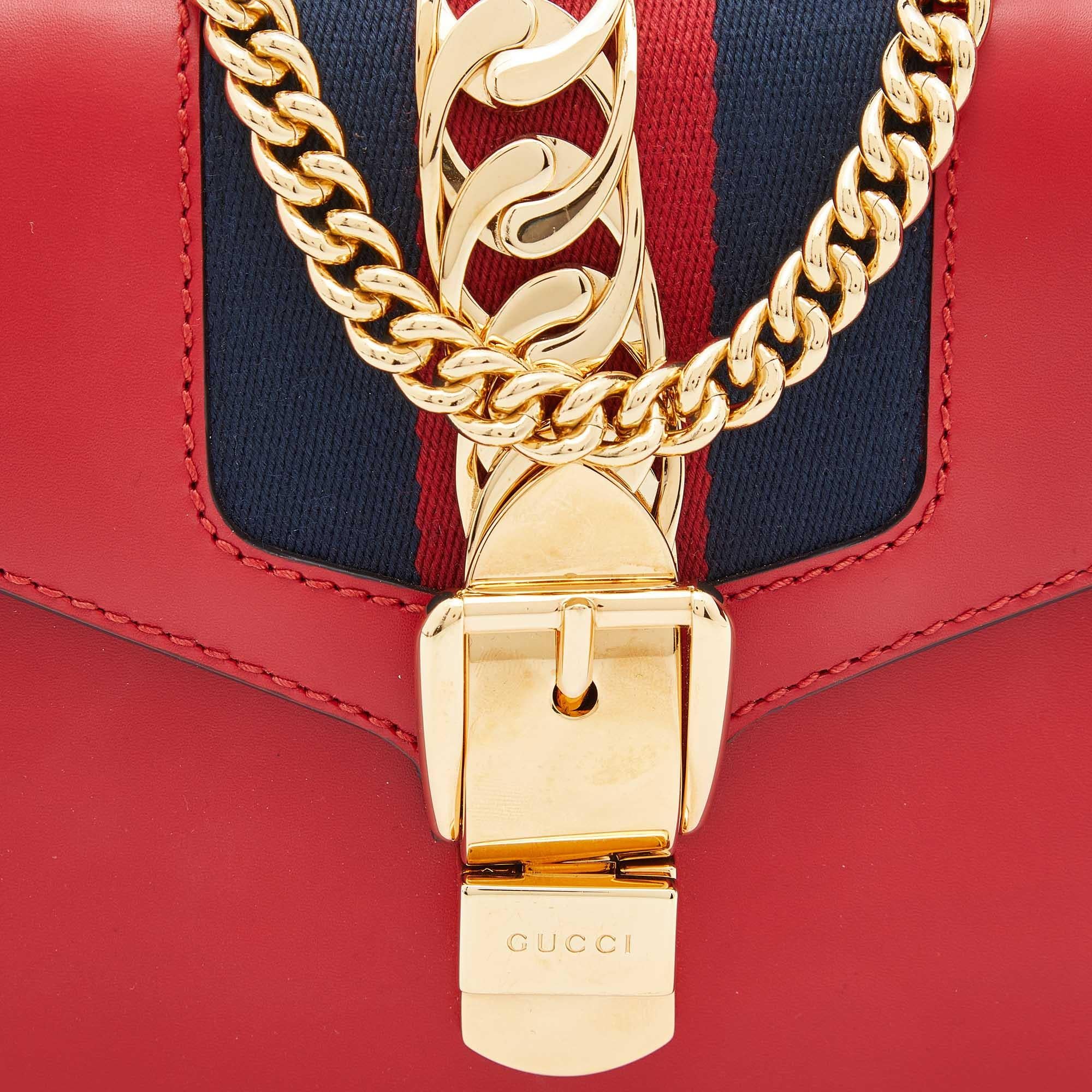 Gucci Red Leather Mini Web Chain Sylvie Crossbody Bag 8