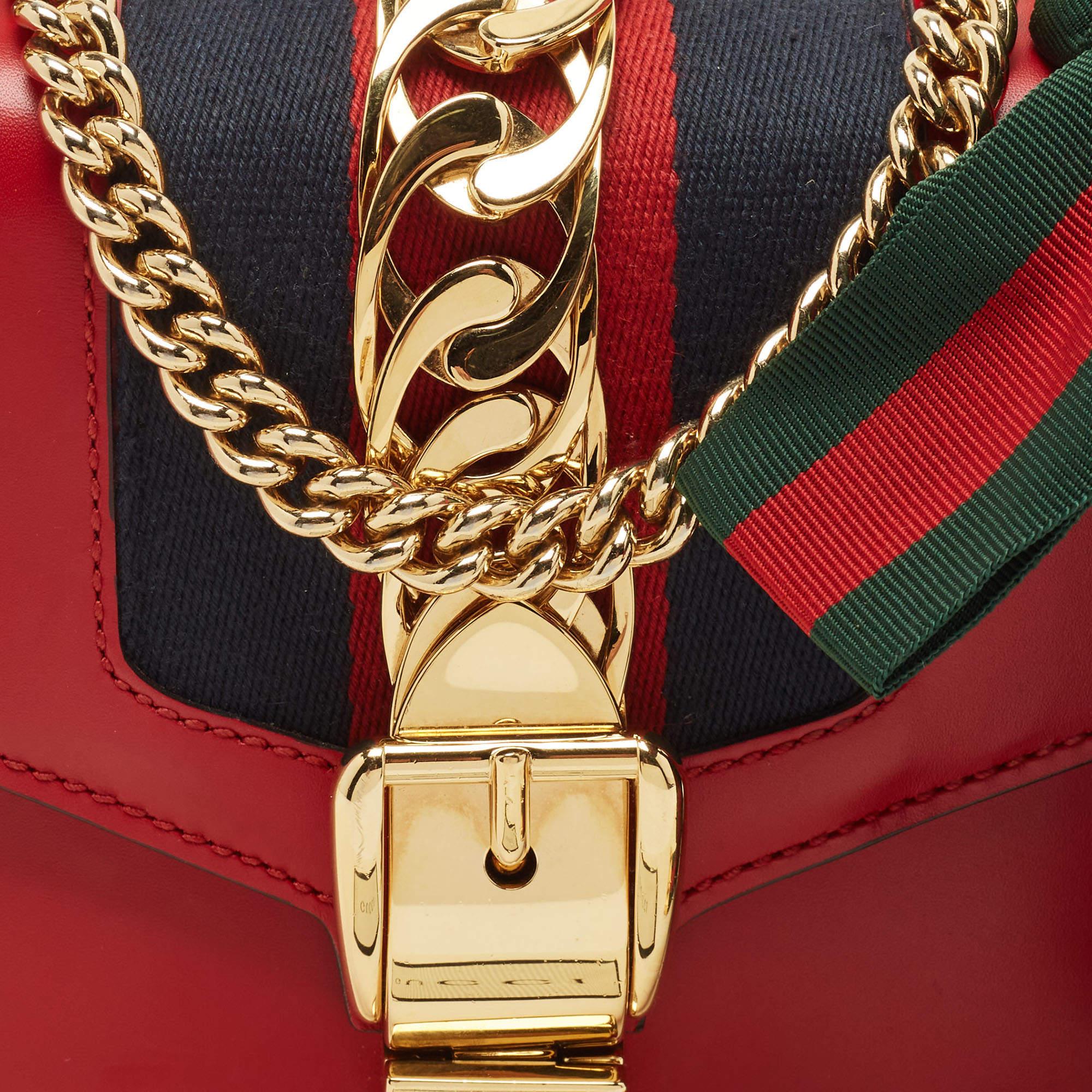 Gucci Red Leather Mini Web Chain Sylvie Crossbody Bag 9