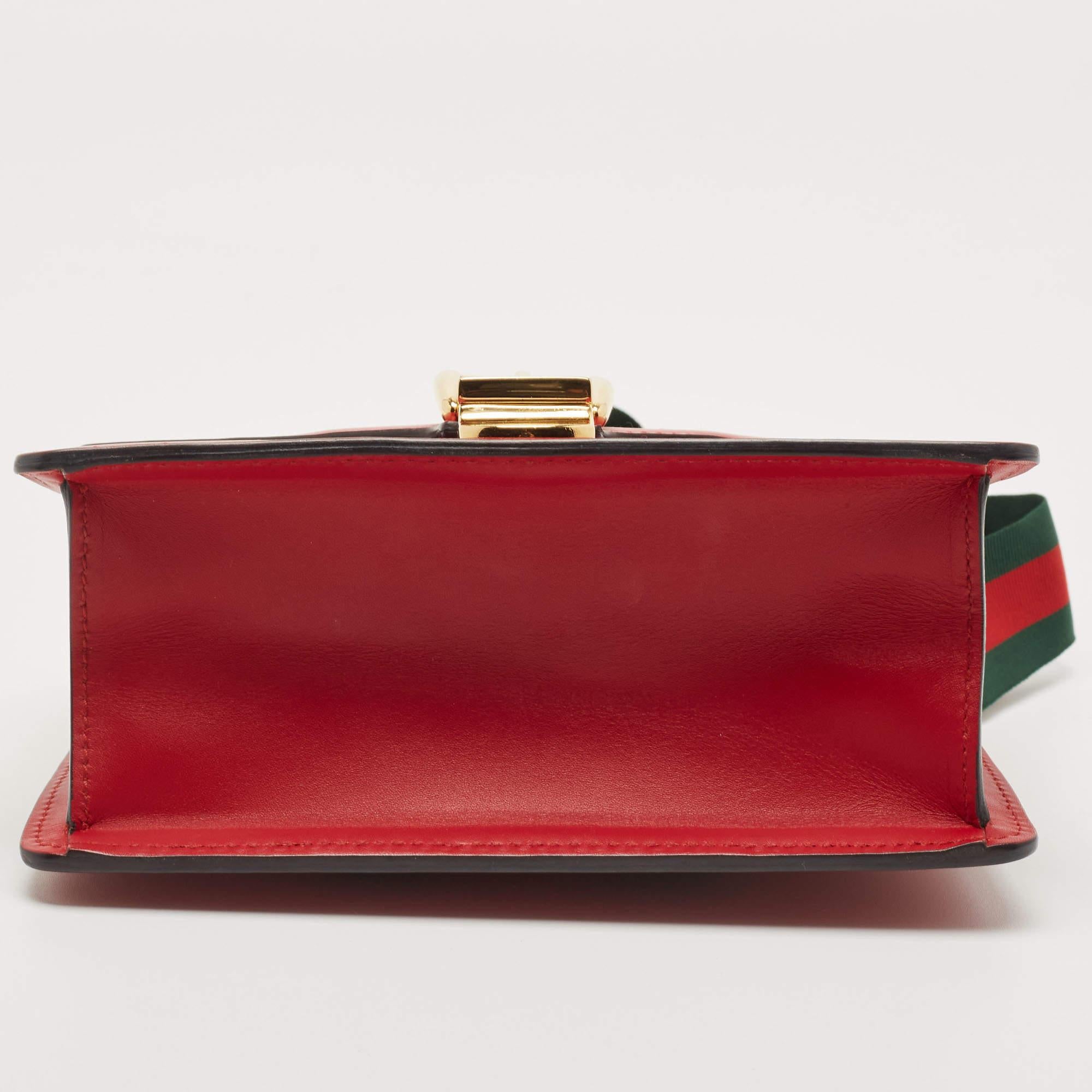 Women's Gucci Red Leather Mini Web Chain Sylvie Crossbody Bag