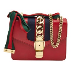 Gucci Red Leather Mini Web Chain Sylvie Crossbody Bag