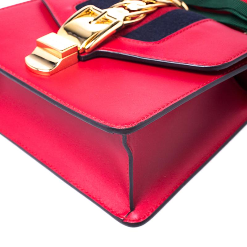 Gucci Red Leather Mini Web Chain Sylvie Shoulder Bag 6