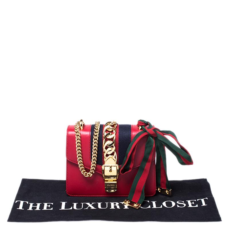 Gucci Red Leather Mini Web Chain Sylvie Shoulder Bag 8