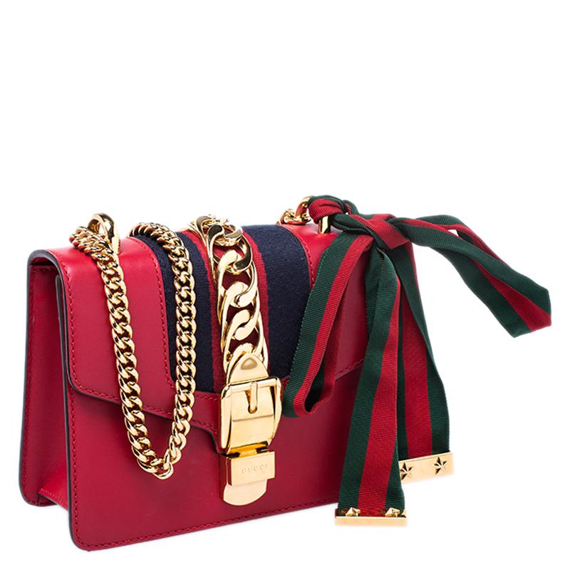 Gucci Red Leather Mini Web Chain Sylvie Shoulder Bag 1