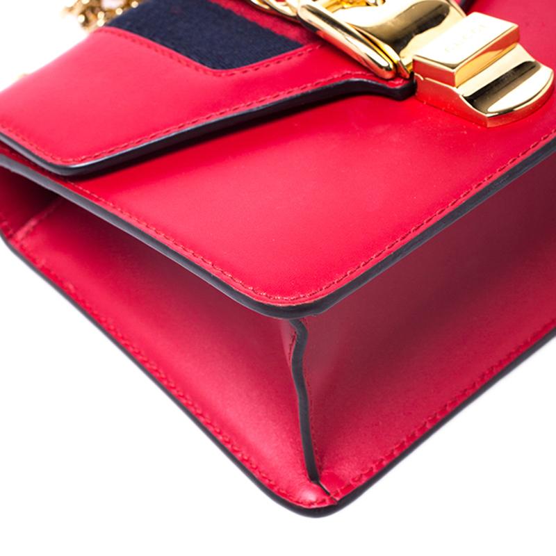 Gucci Red Leather Mini Web Chain Sylvie Shoulder Bag 3