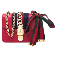 Gucci Red Leather Mini Web Chain Sylvie Shoulder Bag