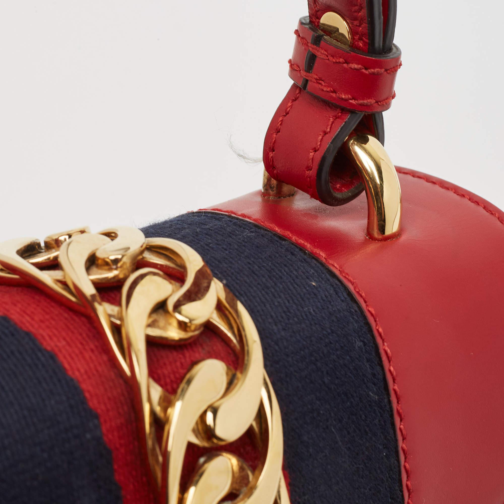 Gucci Red Leather Mini Web Chain Sylvie Top Handle Bag For Sale 10