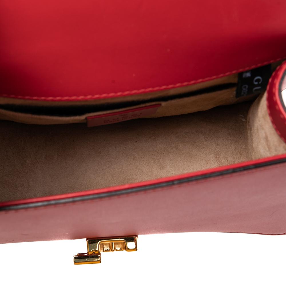 Gucci Red Leather Mini Web Sylvie Chain Crossbody Bag 3