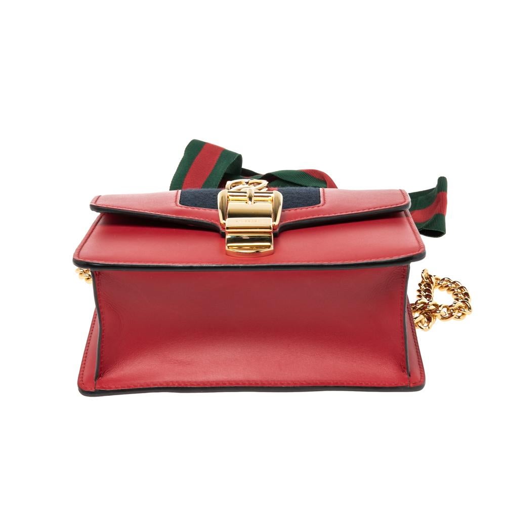 Gucci Red Leather Mini Web Sylvie Chain Crossbody Bag 6