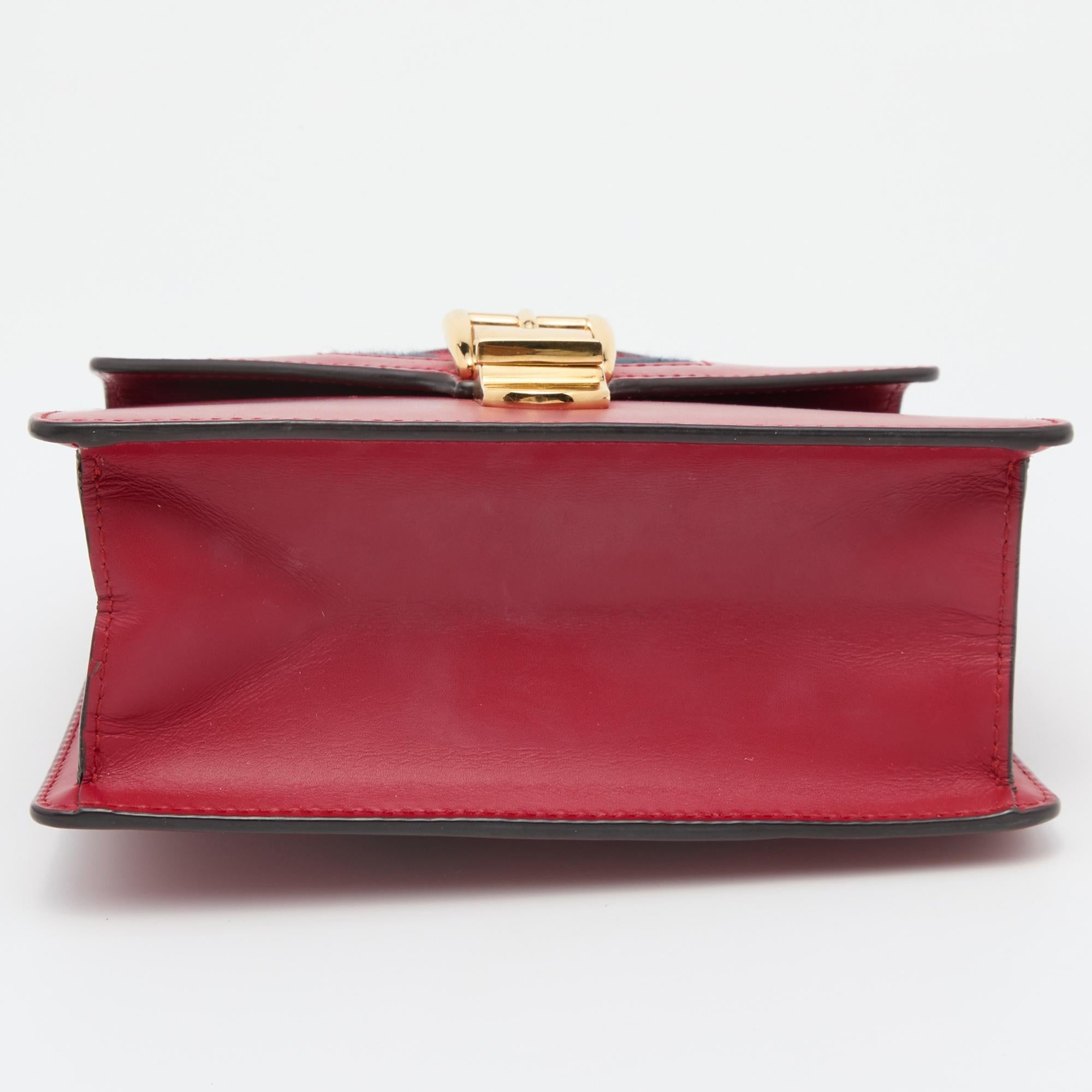 Gucci Red Leather Mini Web Sylvie Top Handle Bag 1