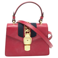 Gucci Red Leather Mini Web Sylvie Top Handle Bag