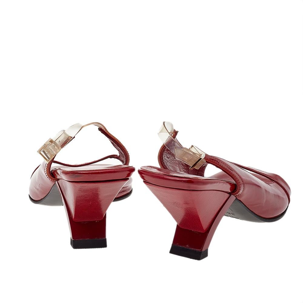 Brown Gucci Red Leather Open Toe Slingback Sandals Size 38.5