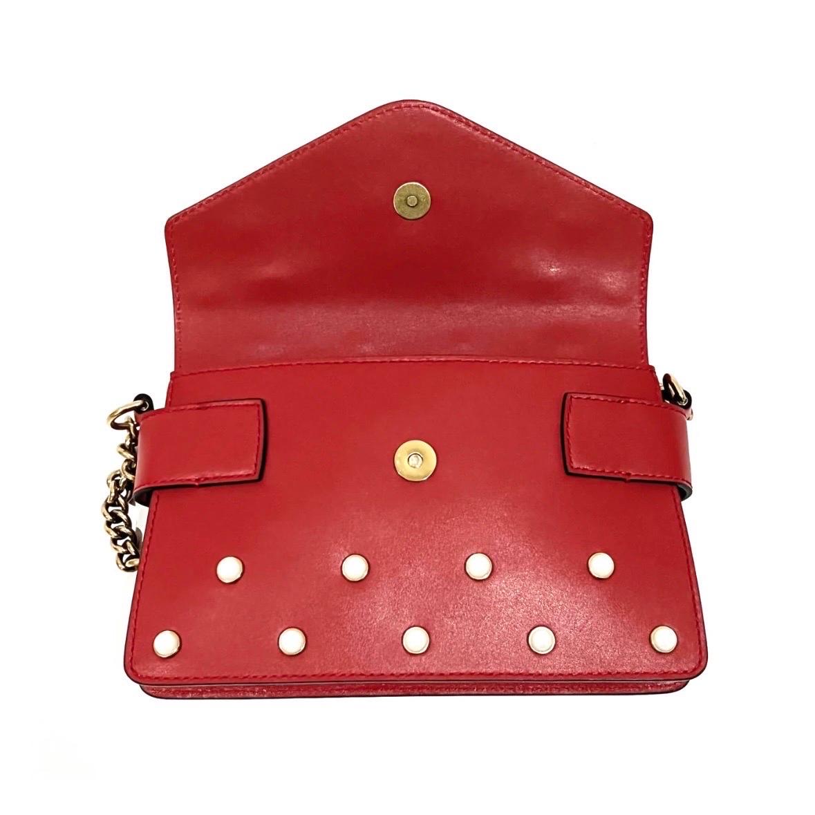 Gucci Red Leather Pearl Studded Mini Broadway Bee Envelope Bag 2