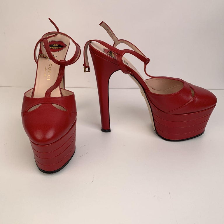 Gucci Red Leather Platform Angel Pumps High Heels Size 38.5 For Sale at 1stDibs | gucci angel pumps, gucci heels, gucci angel platform shoes