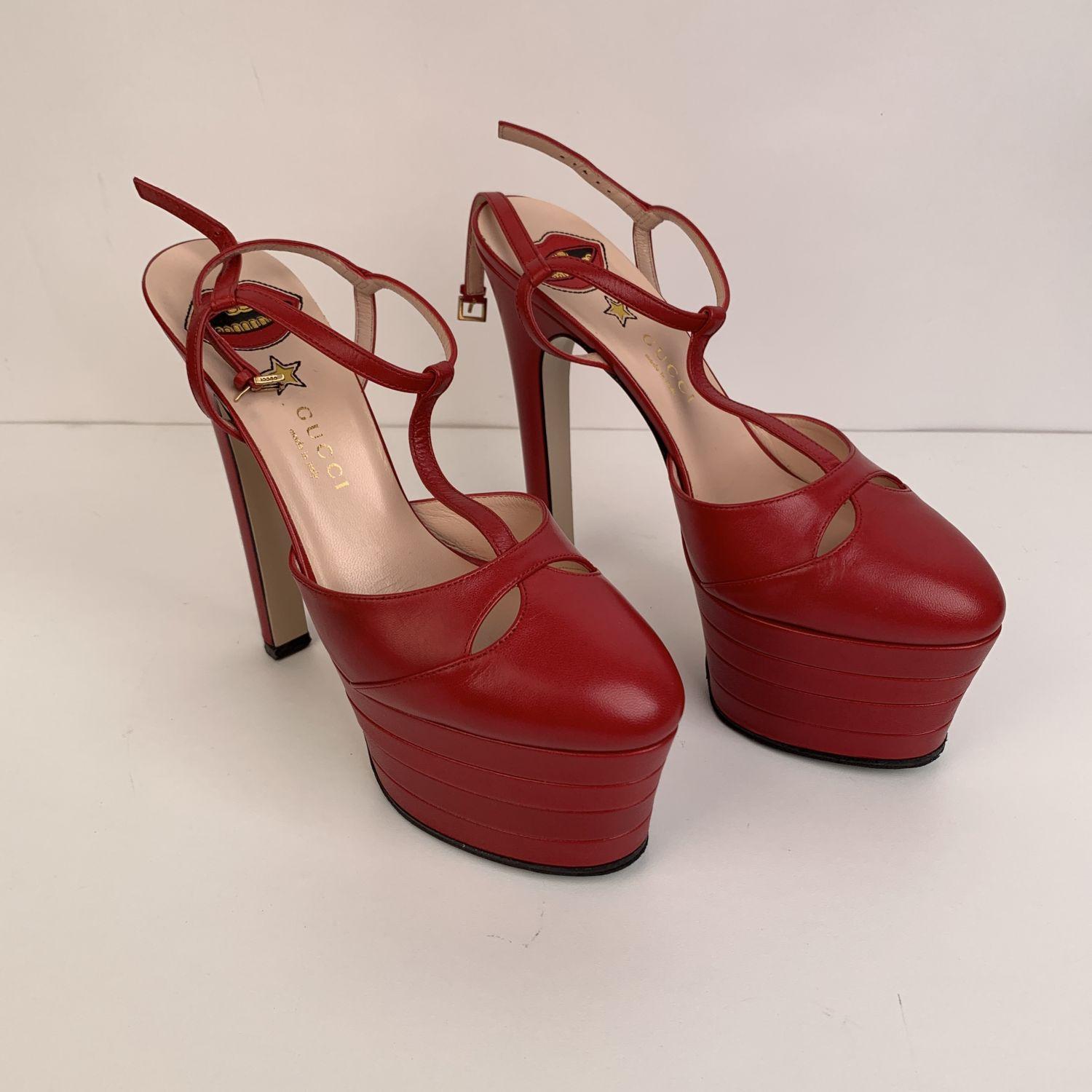 Marron Gucci - Escarpins à talons hauts « Angel » à plateforme en cuir rouge, taille 38,5