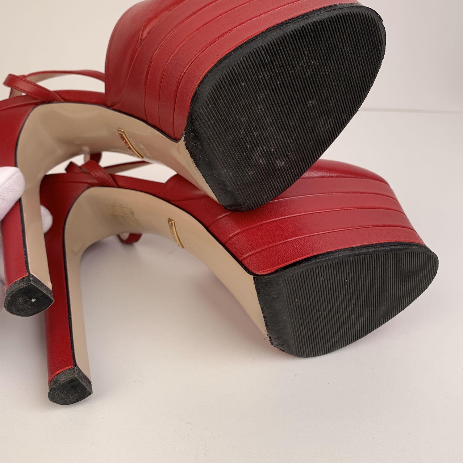 Gucci - Escarpins à talons hauts « Angel » à plateforme en cuir rouge, taille 38,5 3