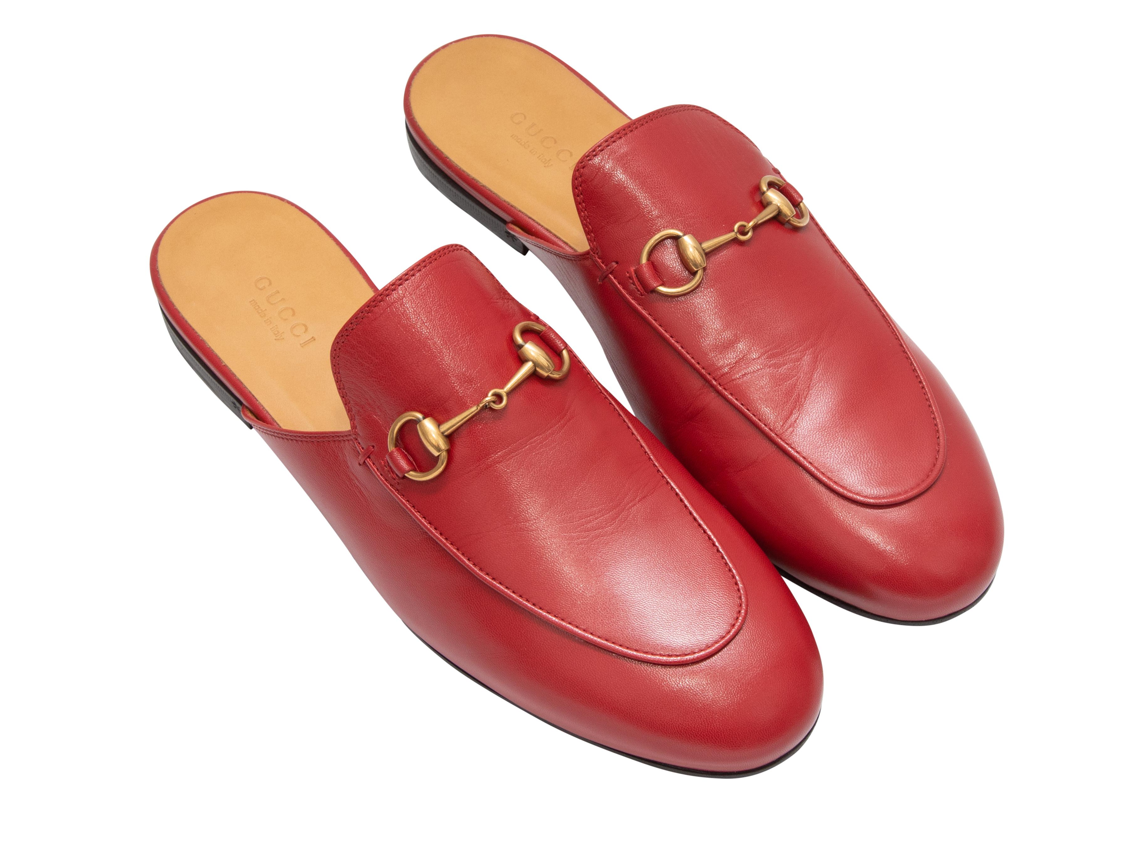 Gucci Red Leather Princeton Loafer Mules Size 9.5 In Good Condition In New York, NY