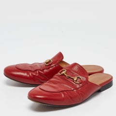 Gucci Red Leather Princetown Flat Mules Size 37.5