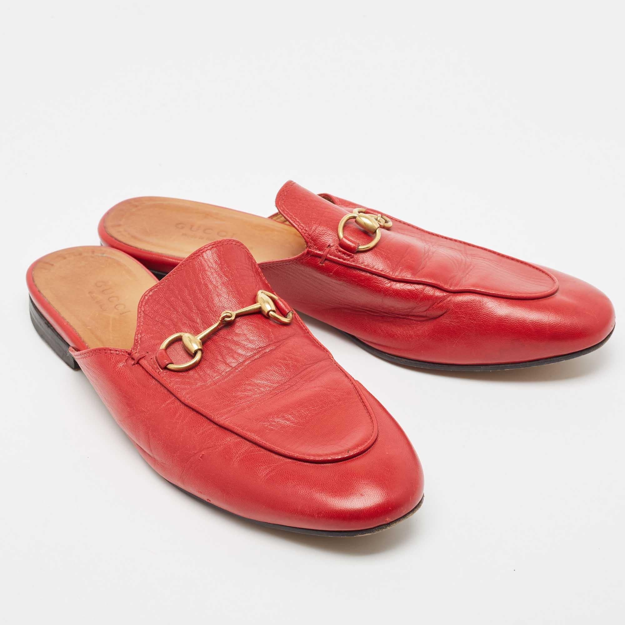Women's Gucci Red Leather Princetown Flat Mules Size 38.5