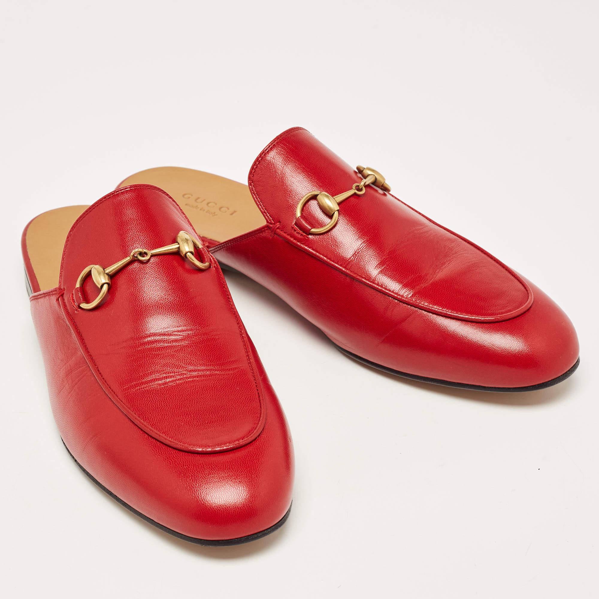 Gucci Red Leather Princetown Flat Mules Size 38.5 1