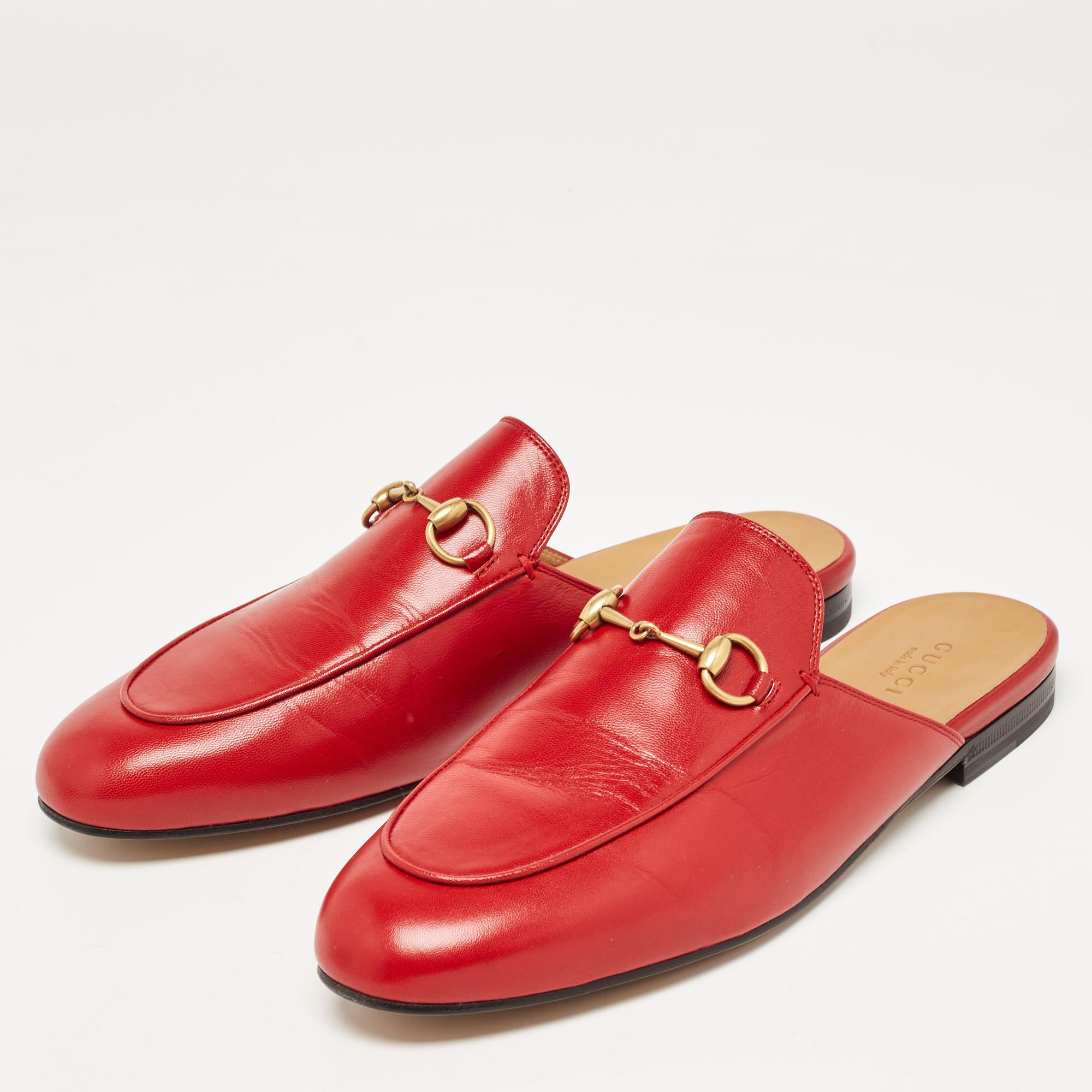 Gucci Red Leather Princetown Flat Mules Size 38.5 2