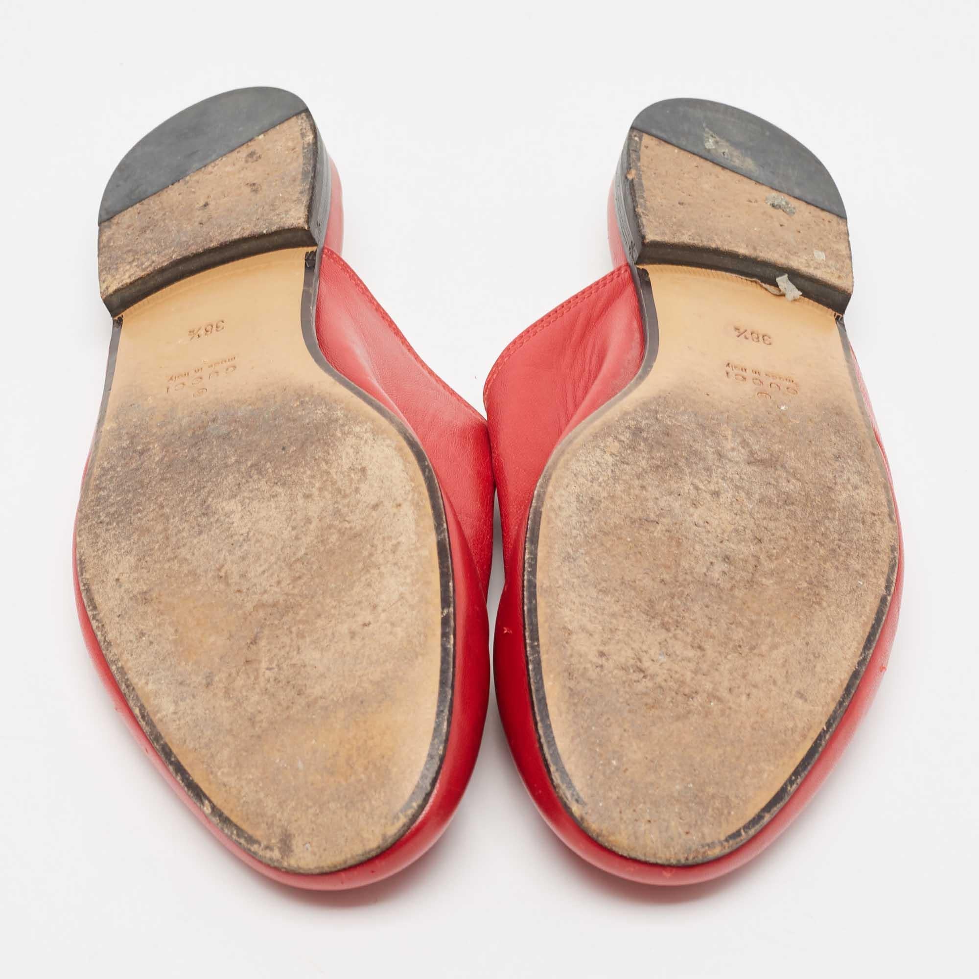 Gucci Red Leather Princetown Flat Mules Size 38.5 2