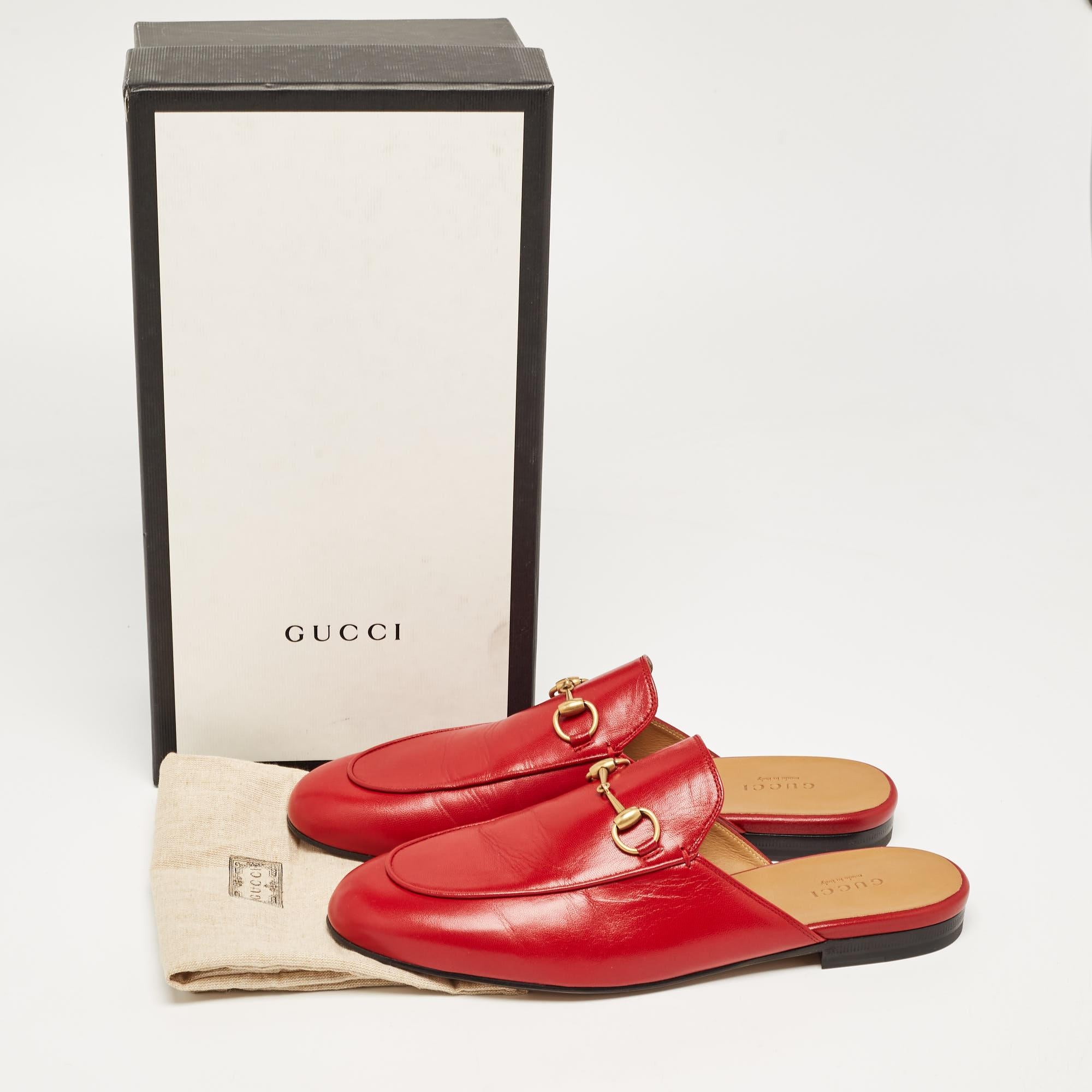 Gucci Red Leather Princetown Flat Mules Size 38.5 3