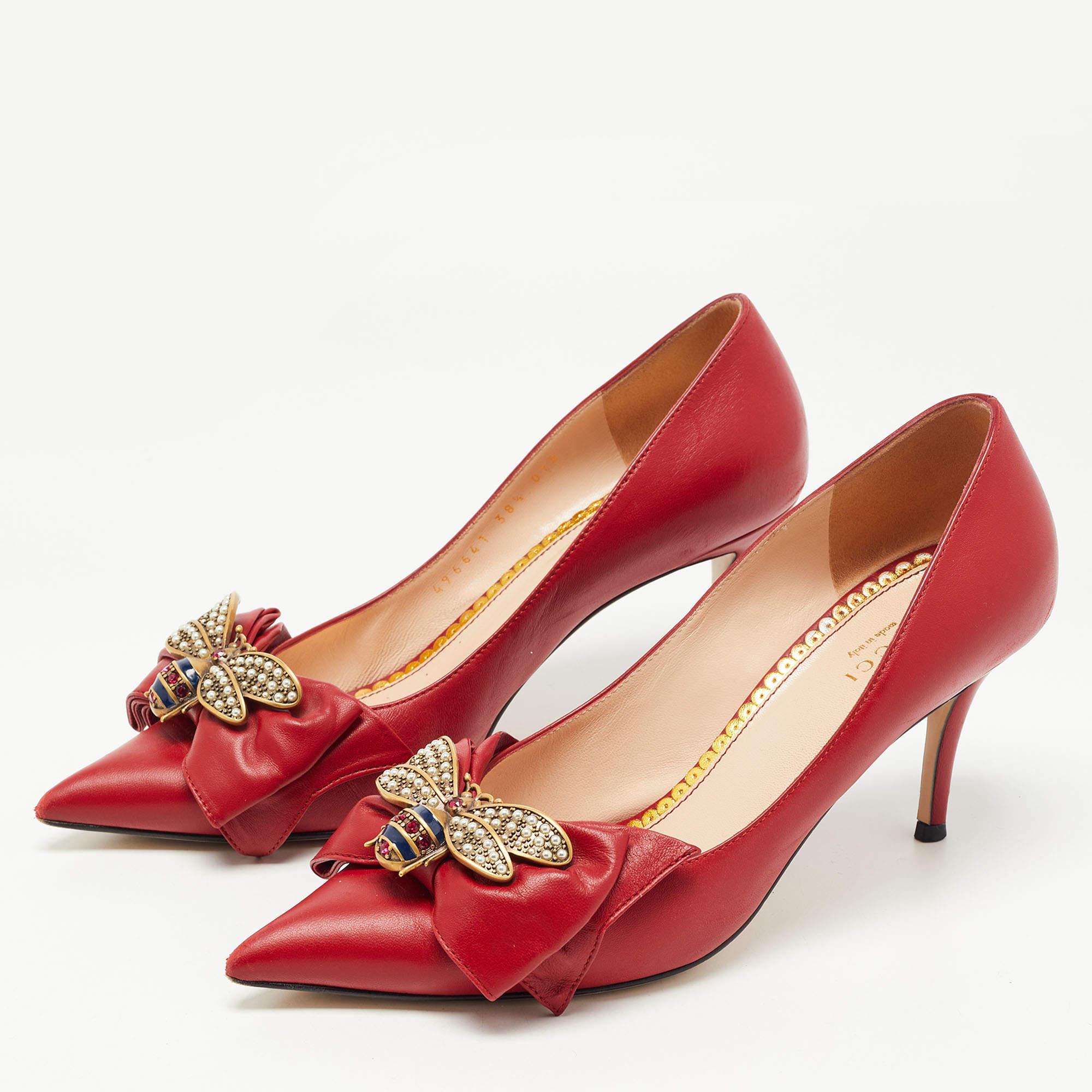 Women's Gucci Red Leather Queen Margaret Pumps Size 38.5