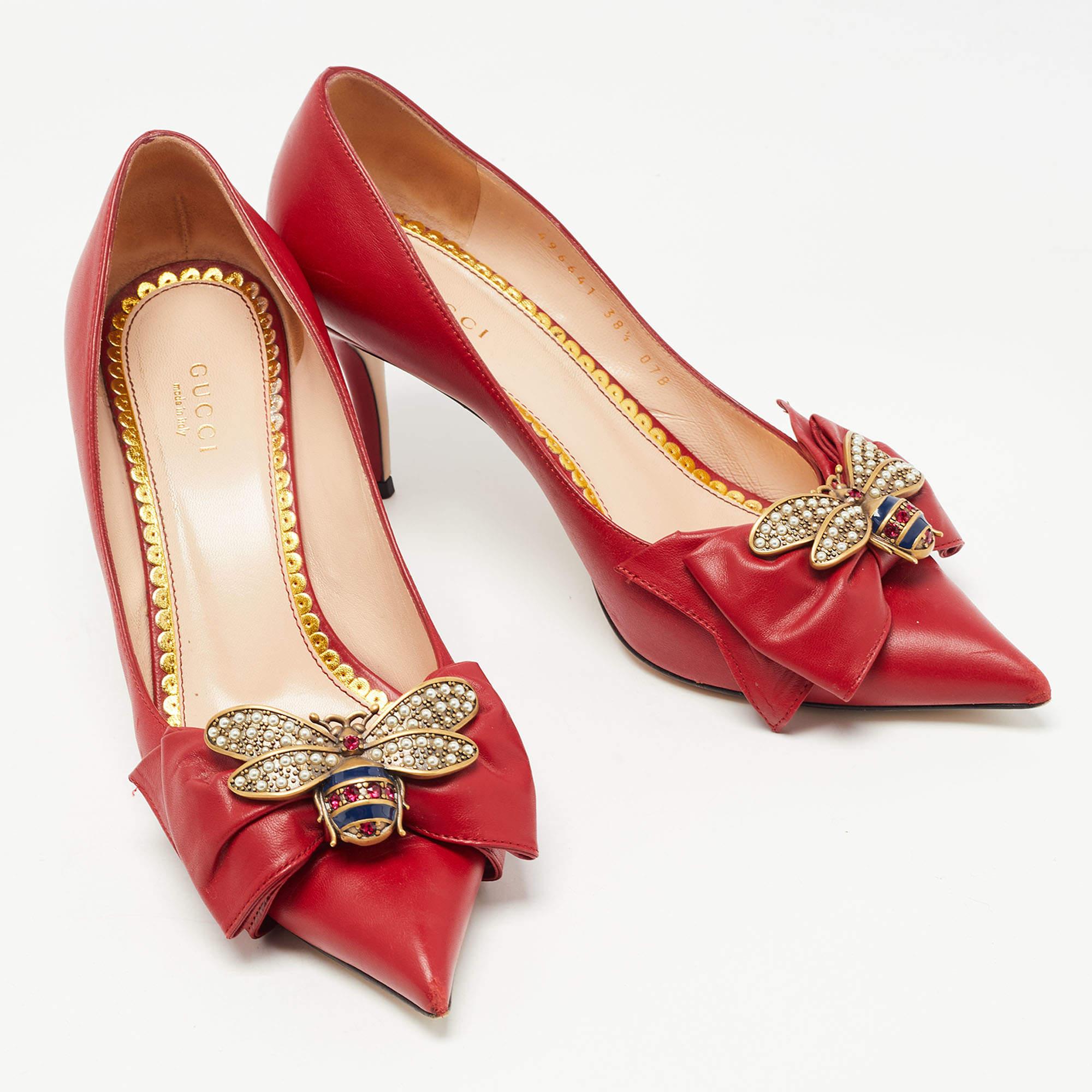 Gucci Red Leather Queen Margaret Pumps Size 38.5 1