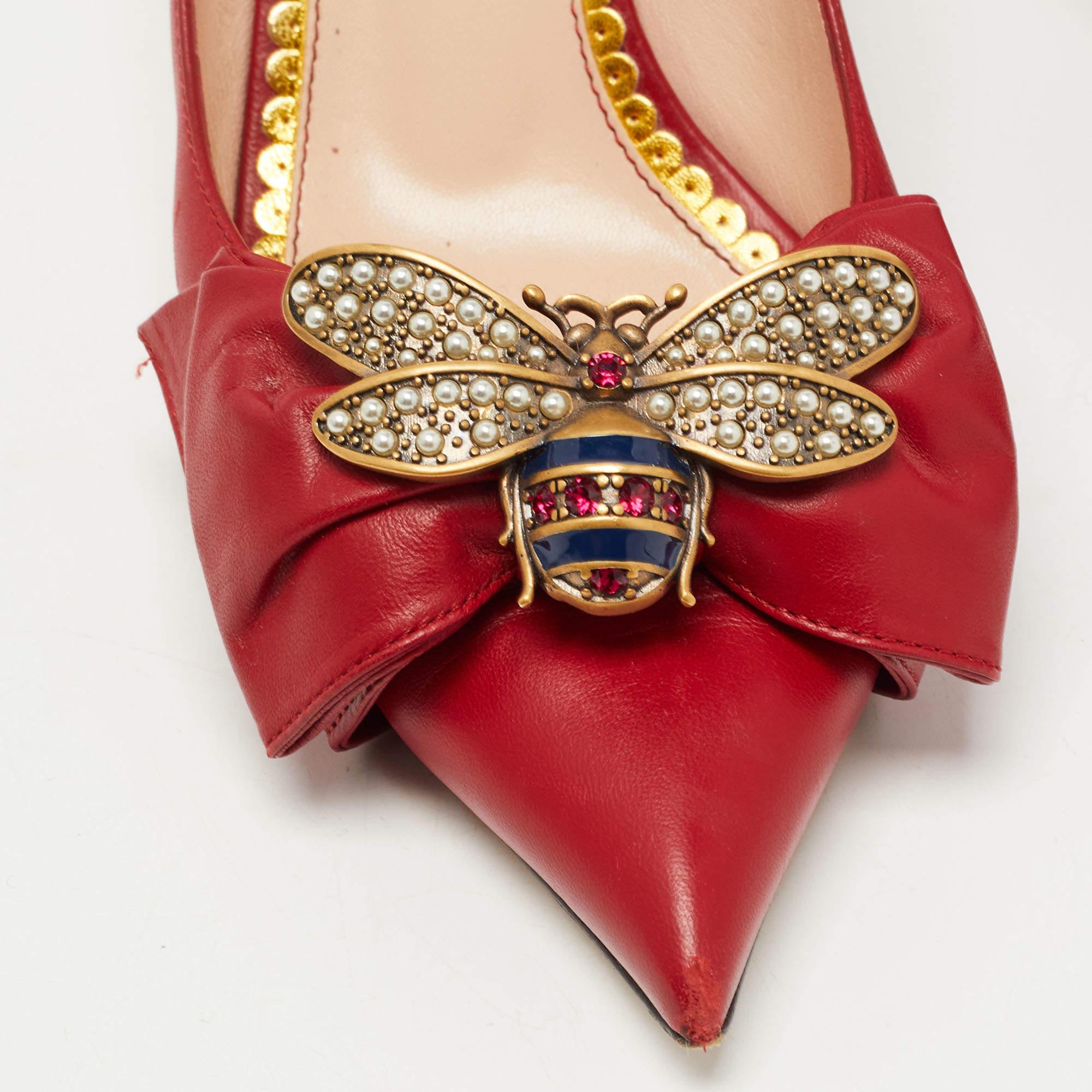 Gucci Red Leather Queen Margaret Pumps Size 38.5 2