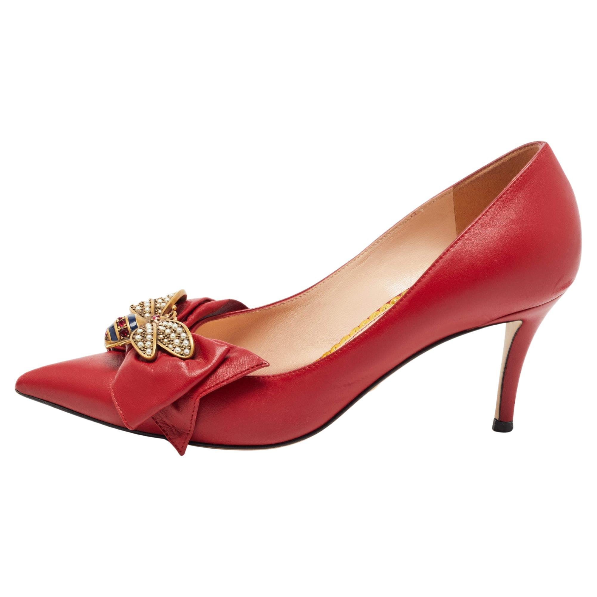 Gucci Red Leather Queen Margaret Pumps Size 38.5