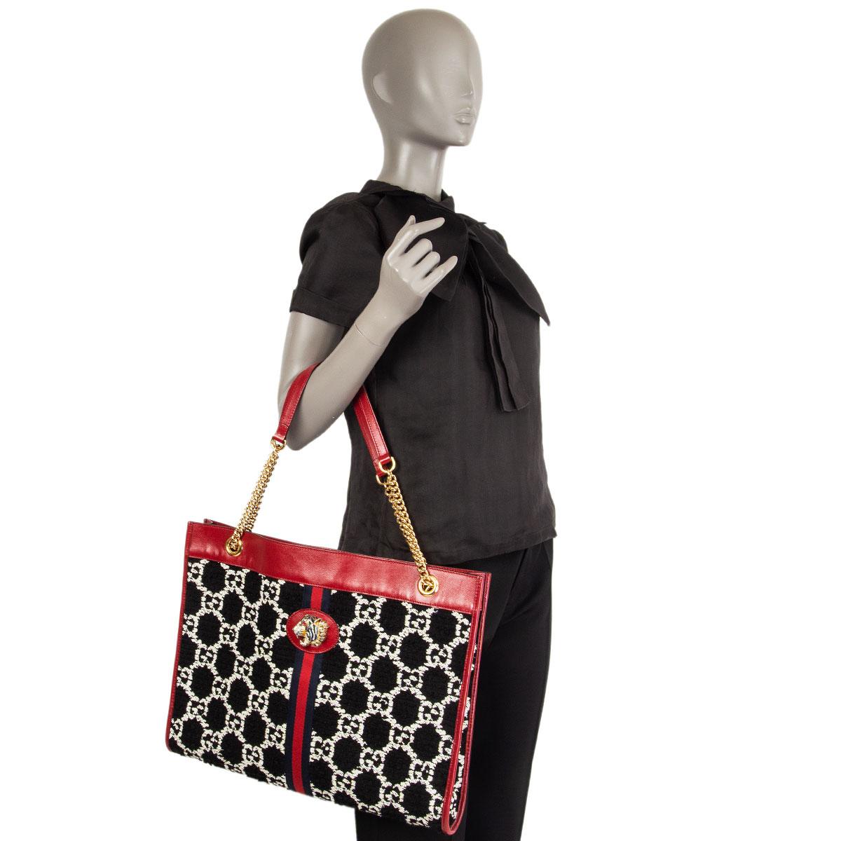GUCCI red leather RAJA LARGE GG JACQUARD TOTE Shoulder Bag 1