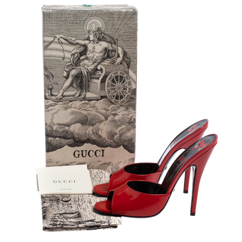 Women's Gucci Red Leather Scarlet Open Toe Mules Size 40