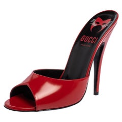Gucci Red Leather Scarlet Open Toe Mules Size 40
