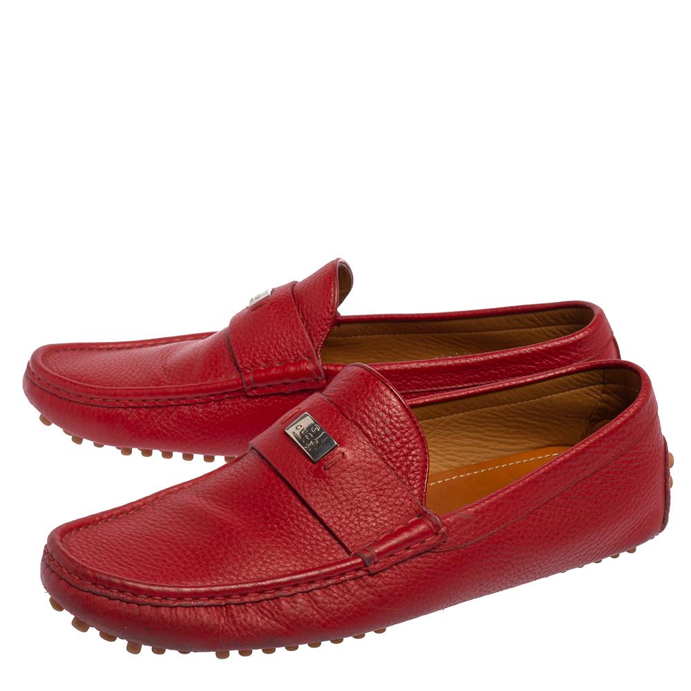 Women's Gucci Red Leather Slip On Loafers Size 41