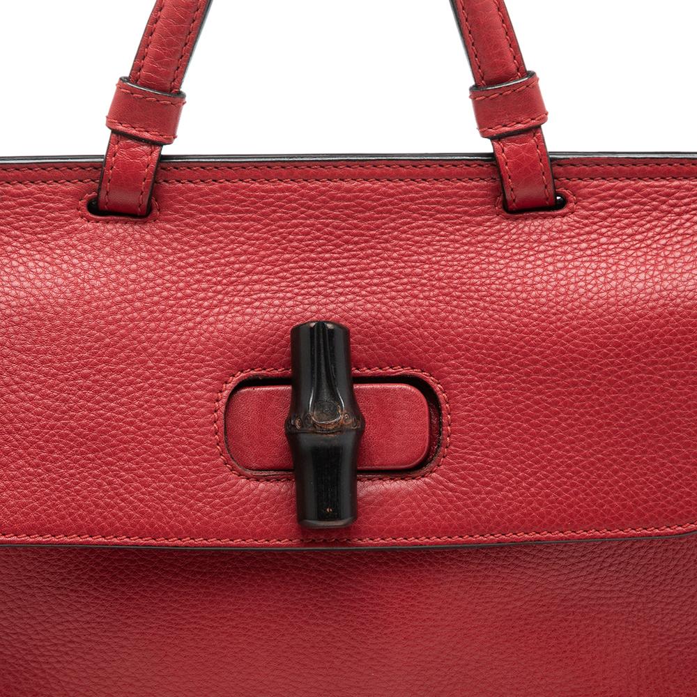 Women's Gucci Red Leather Small Bamboo Daily Top Handle Bag