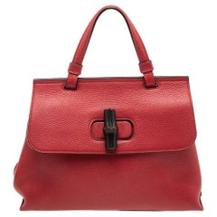 Gucci Rote Ledertasche Daily Top Handle Bag aus Bambus