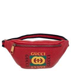 Gucci Red Leather Small Gucci Print Belt Bag