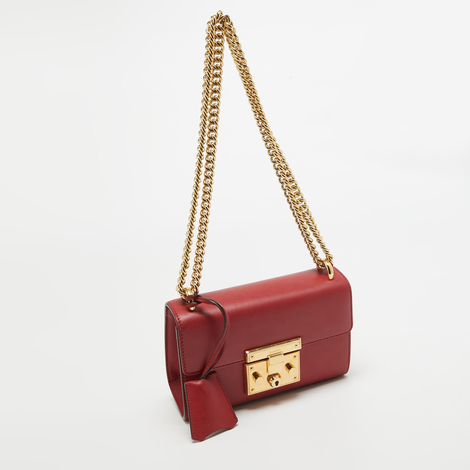 Brown Gucci Red Leather Small Padlock Shoulder Bag