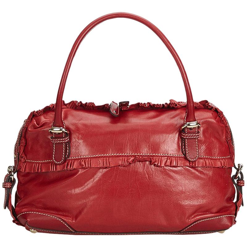 Gucci Red Leather Small Sabrina Top Handle Bag