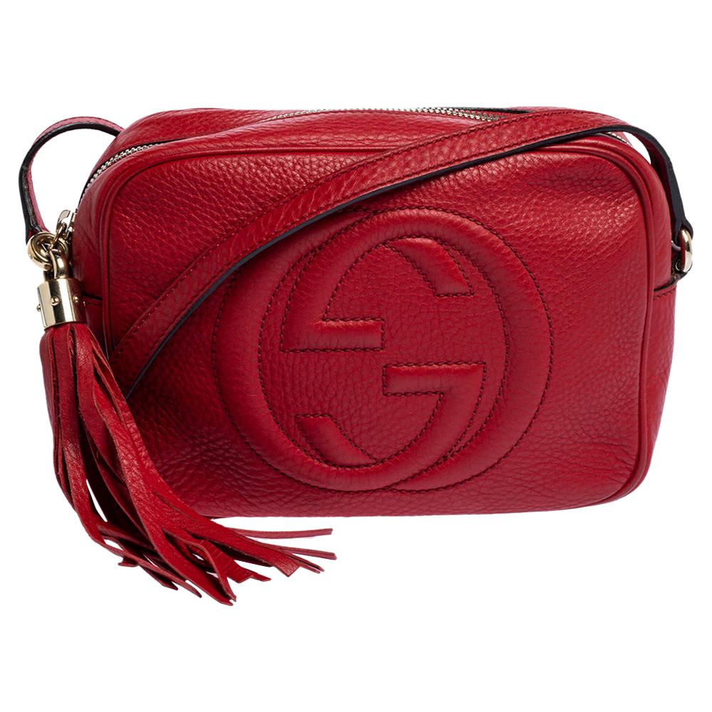 Gucci Red Leather Small Soho Disco Crossbody Bag
