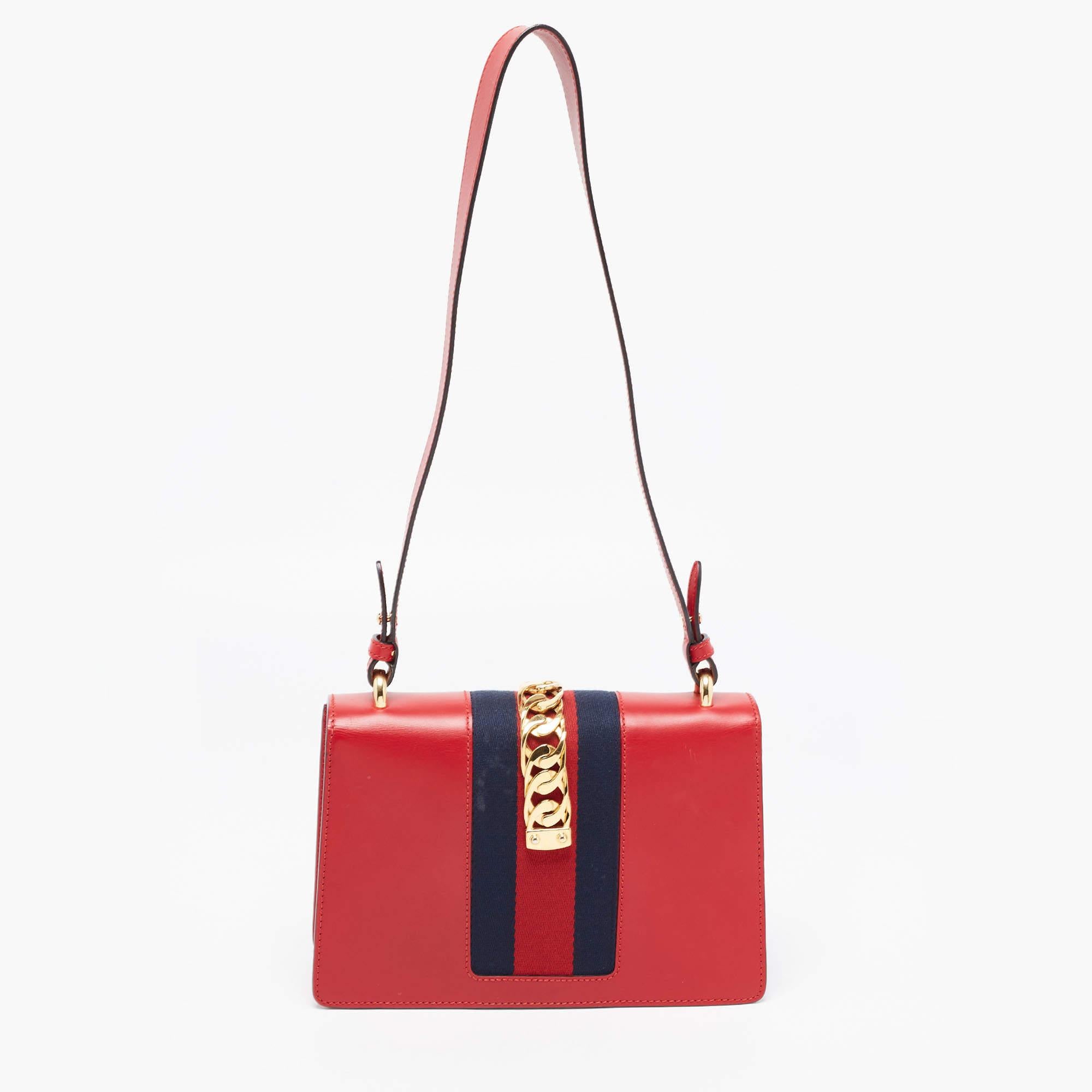 Gucci Red Leather Small Sylvie Web Shoulder Bag 6