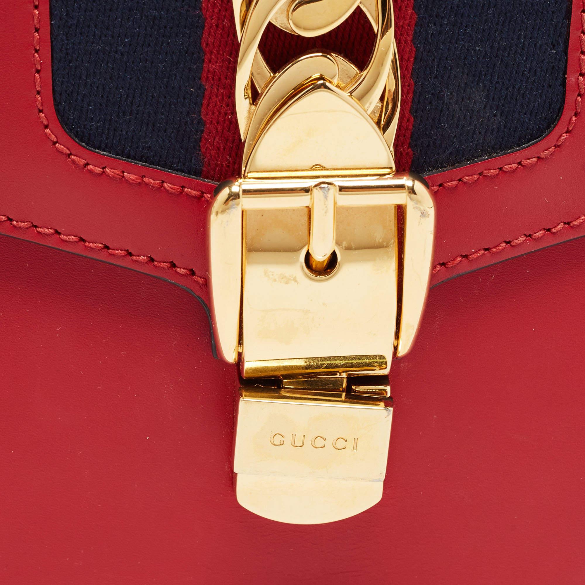 Gucci Red Leather Small Sylvie Web Shoulder Bag 10