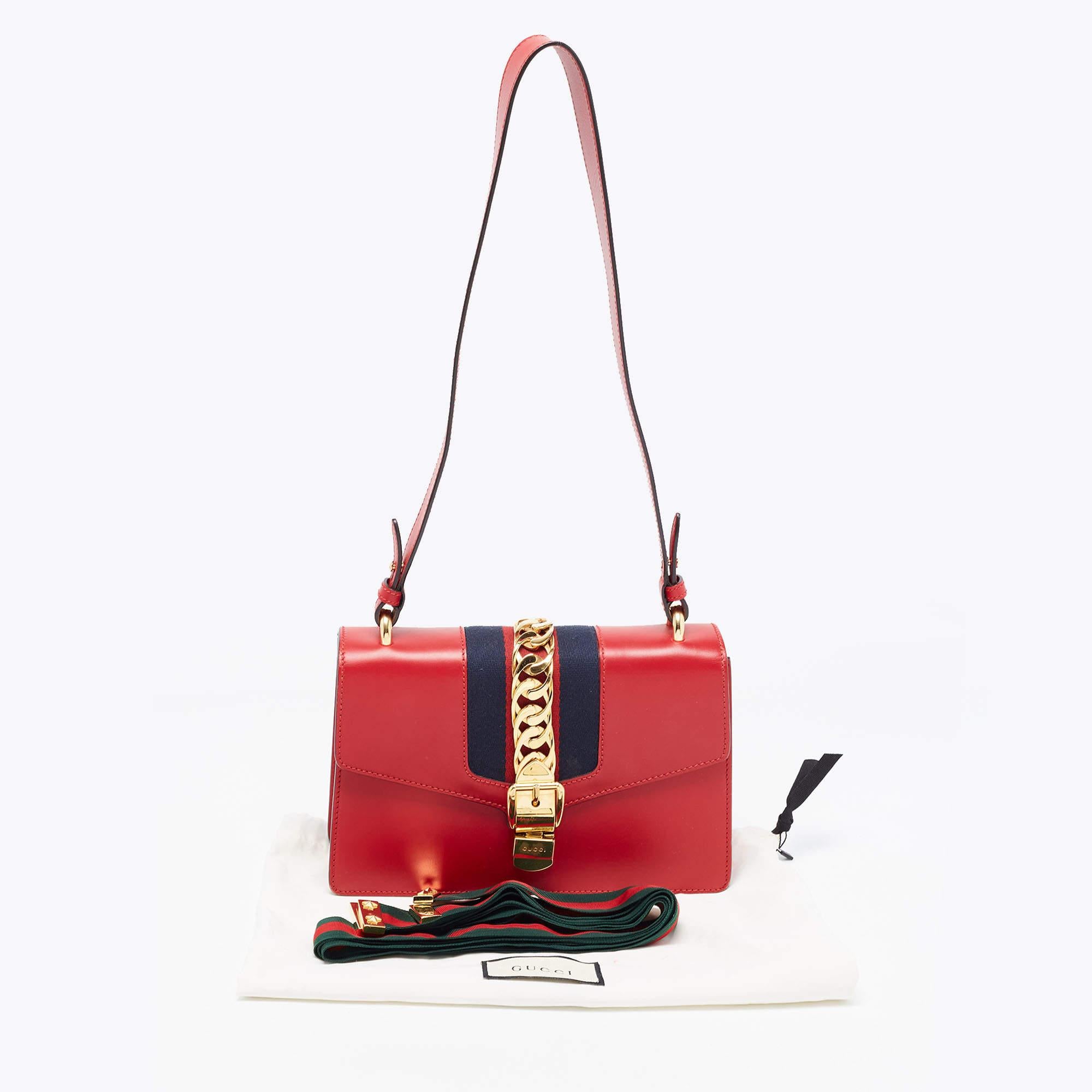 Gucci Red Leather Small Sylvie Web Shoulder Bag 11