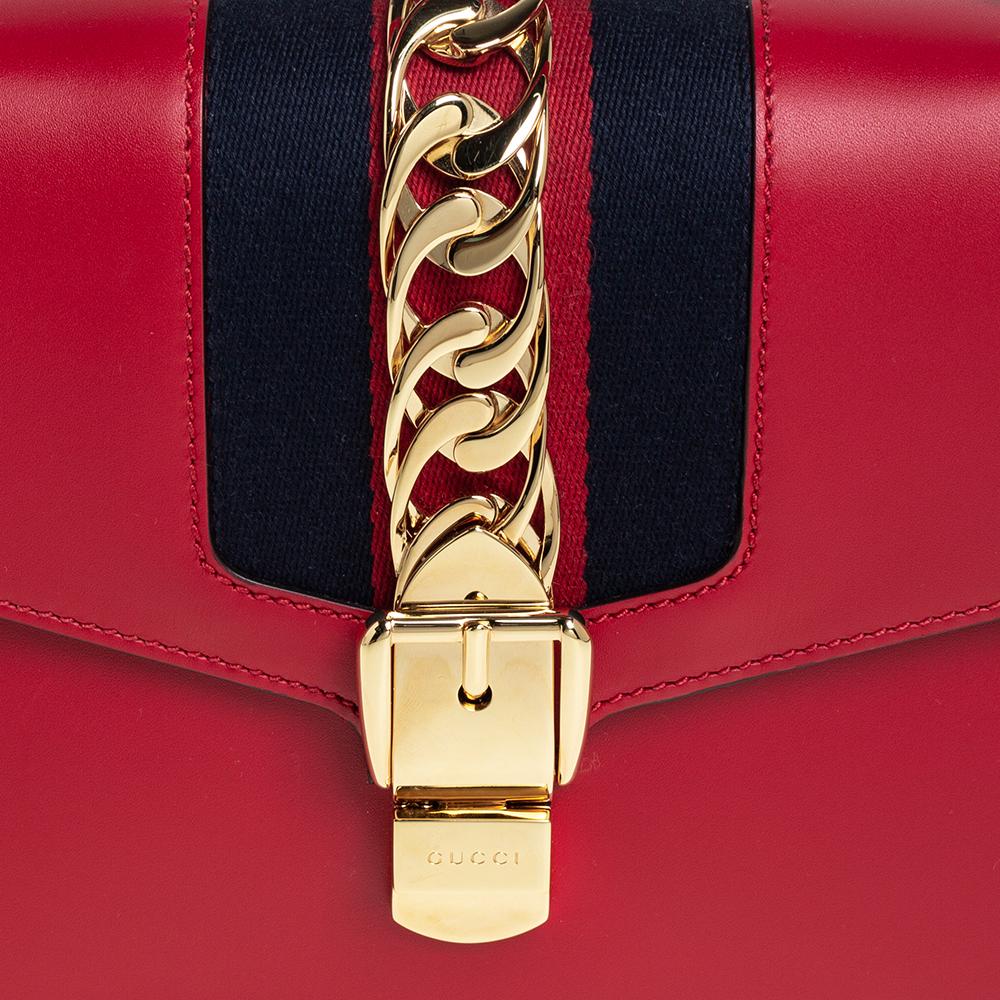 Gucci Red Leather Small Web Chain Sylvie Shoulder Bag 7