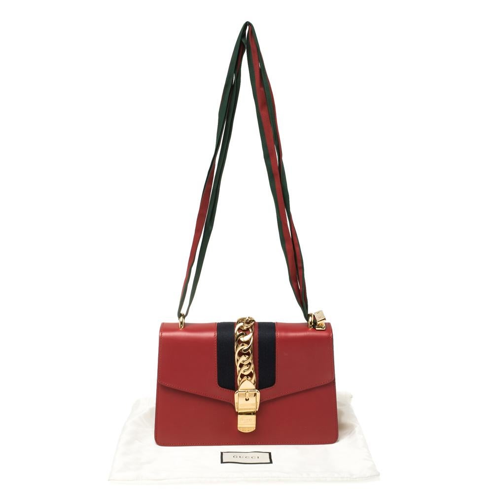 Gucci Red Leather Small Web Chain Sylvie Shoulder Bag 8