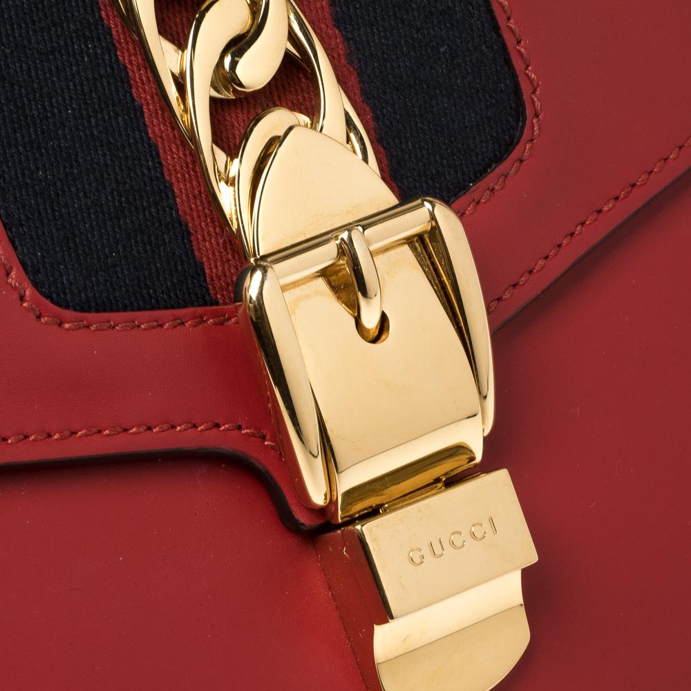 Gucci Red Leather Small Web Chain Sylvie Shoulder Bag 5