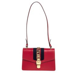 Gucci Red Leather Small Web Chain Sylvie Shoulder Bag